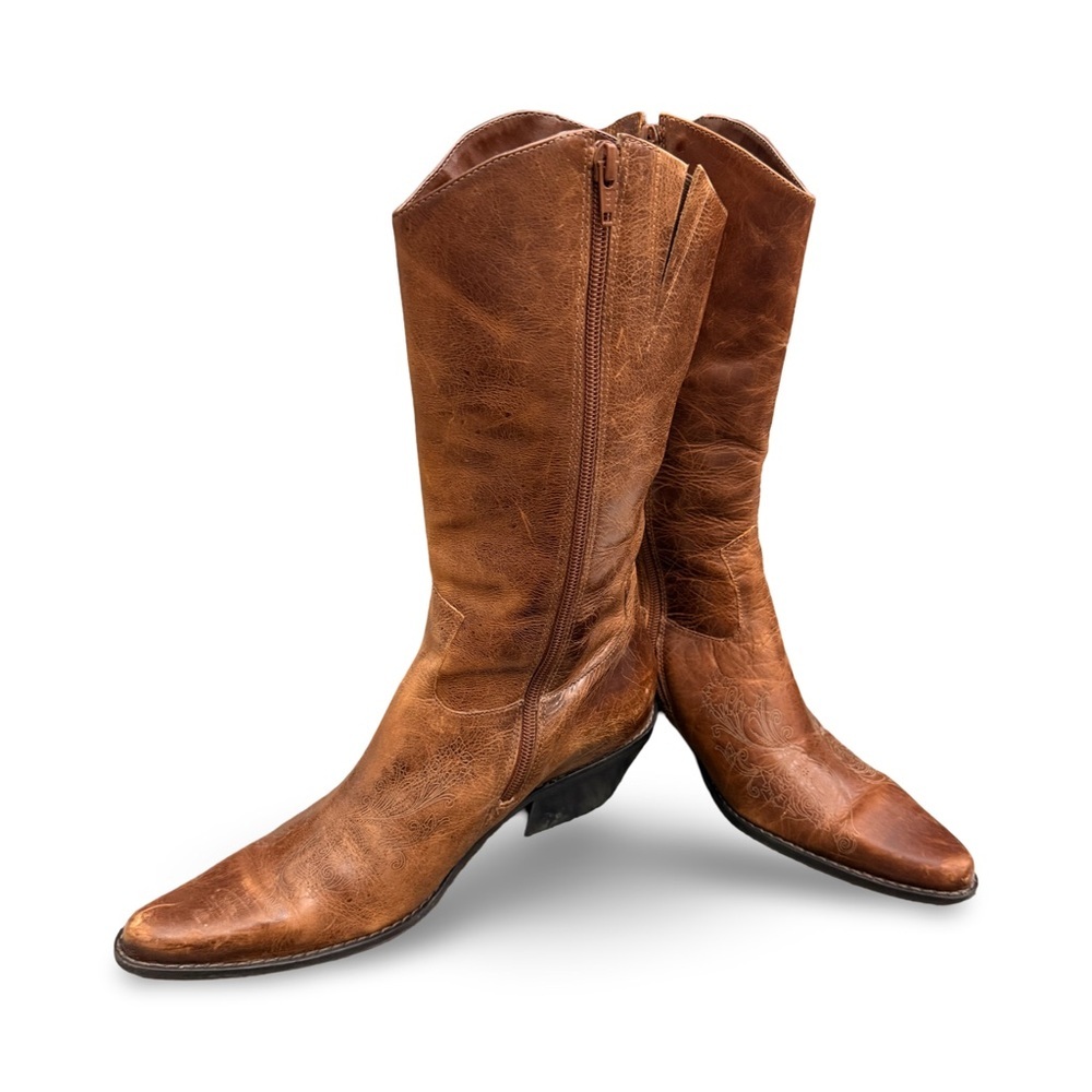 Matisse Brown Leather Cowboy Boots with Embossed Detailing Size 8 - Picture 5 of 9
